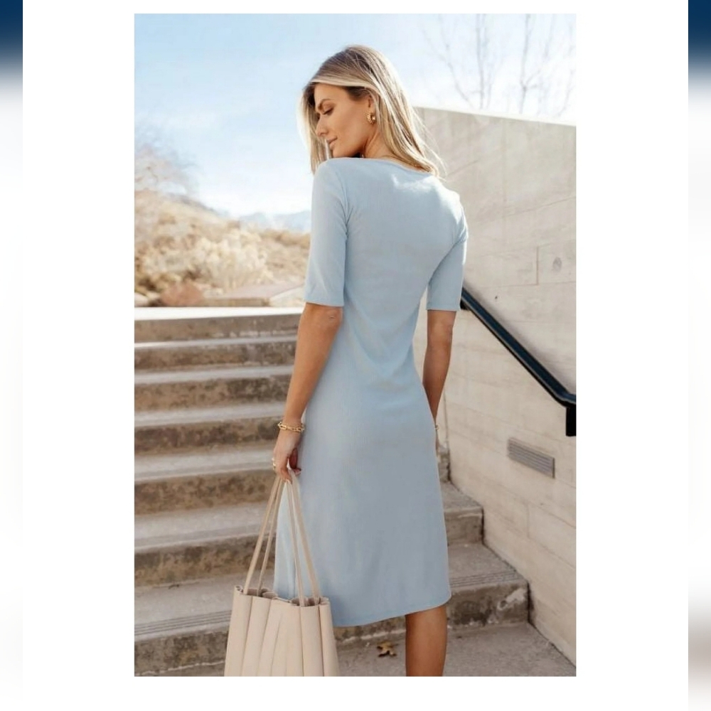 Vero Moda Ribbed Blue Dress - Picture 2 of 7